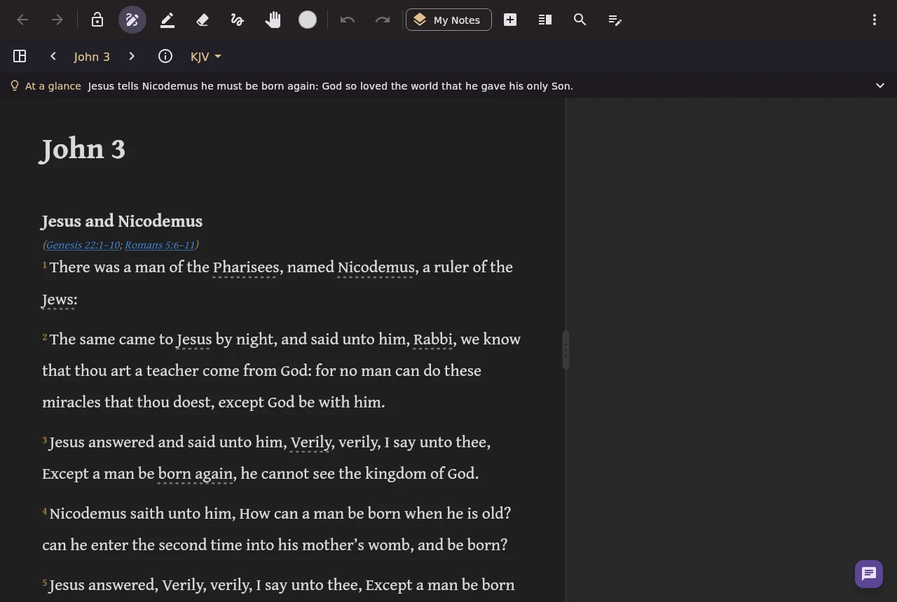 Ink & Word in a window on a computer, reading John 3