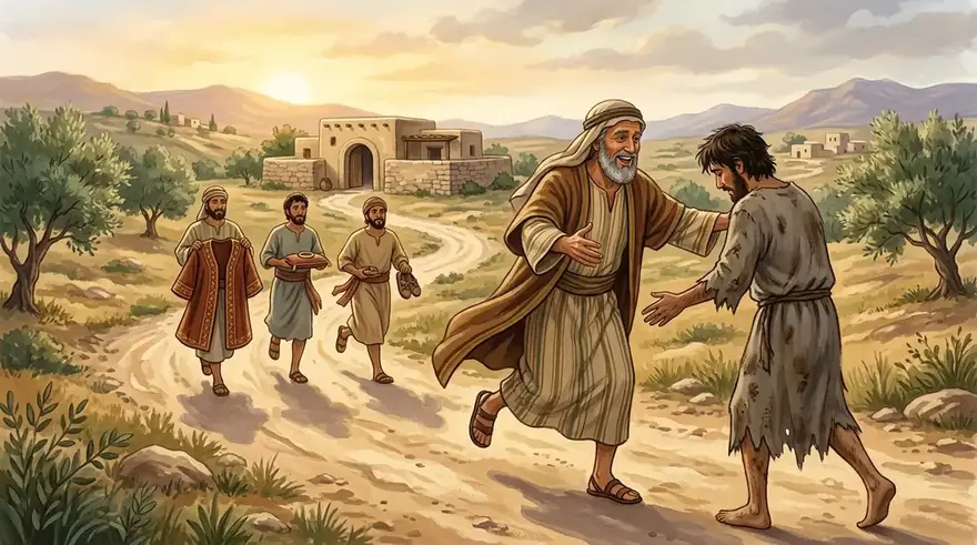 The father runs to the prodigal son